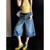 Aiertu American Vintage Y2k Baggy Denim Shorts Wide Leg Pants Women Fashion High Waisted Wash Knee Length Jeans Shorts Oversize Pants Aiertu