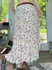 Aiertu Vintage Floral Low Waist Asymmetrical Midi Skirt Aiertu
