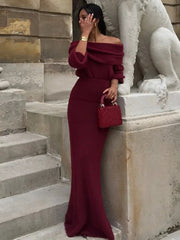 Aiertu - Off Shoulder Long Sleeve Knitted Maxi Dress Women Solid Fashion Backless Bodycon Vestidos 2026 New Lady Party Streetwear Aiertu