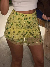Aiertu - Squins Flower Bead Mini Skirt Women Straight Wide Leg High Waist Fashion Skirts A-line Lined Green Party 2025 Summer Lady Robe Aiertu