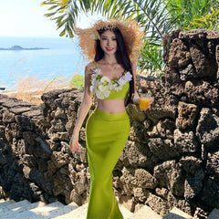 Aiertu - Summer New Women's Flower Crop Top & High Skirt Two Piece Set Bandage Fashion Club Birthday Party Vestitos Aiertu