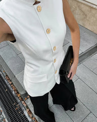 Aiertu - New Summer Women Vest Shirt Elegant Office Lady Tops Female Sleeveless White Shirt Stand Collar White Slim Tank 여성나시 Aiertu
