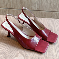 Aiertu - Women's genuine leather thin high heel square toe slip-on sandals elegant ladies evening dress pumps heels daily shoes for women Aiertu