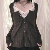 Aiertu - Elegant Vintage Y2k Knitted Sweater Women Sweet Long Sleeve Babydoll Pullovers 2000s Aesthetic Grunge Solid Sweaters Aiertu