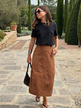 Aiertu - Vintage Brown Suede Leather Skirt For Women Fashion High Waist Slim A-line Skirts Autumn New Lady Office All-match Streetwear Aiertu