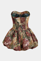 Aiertu -Floral Jacquard Strapless Sleeveless Mini Dress aiertu