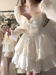 Aiertu 2025 Spring Pure Color French Fairy Mini Dress Y2k Party Slim One Piece Dress Korean Design Lace Sweet Sexy Women Dress Lolita Aiertu