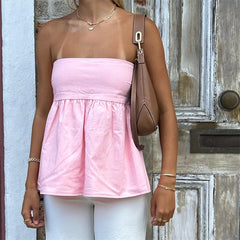Aiertu - Womens's Ruffle Tube Tops Strapless Smocked Tank Top Sleeveless Pleated Peplum Bandeau Blouse Flowy Going Out Tops Streetwear Aiertu