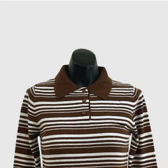Aiertu - Commuter Pullover Korea Turn-down Collar Ropa Mujer Stripe Vintage Commuter Elegant Tshirt Slim Knit All-match Y2K Shirt Aiertu