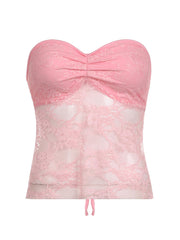 Aiertu - summer inspo Y2K Clothes Backless Tie Strapless Sexy Cute Lace Crop Tops Women Sweet Kawaii 2000s Balletcore Tanks Camis Aiertu