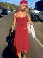 Aiertu - Sling Skirt Suit Women's Sleeveless Solid Slim T shirt Top Irregular Long Skirt High Waist Casual 2026 Summer Fashion Set Aiertu