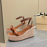 Aiertu - Summer New Buckle Square Head Hemp Wedge Sandals Thin Belt Braided Platform High Heel Shoes For Women Aiertu