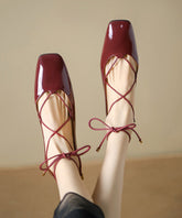 Aiertu French Mulberry Lace Up Splicing Flats Square Toe Aiertu