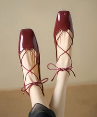 Aiertu French Mulberry Lace Up Splicing Flats Square Toe Aiertu