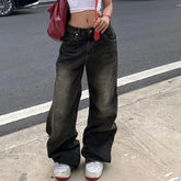 Aiertu Low Waist Jeans for Women Goth Y2k Style Baggy Jeans Punk New Jeans Wide Leg Denim Pants Kpop Casual Loose Streetwear Aiertu