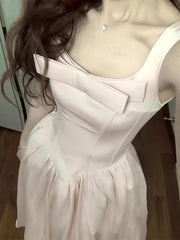 Aiertu - French Style Hot Girl Pink Dress Women's Spring Slim Fit Square Collar Strap A-line Dress Fashion Female Clothes Aiertu
