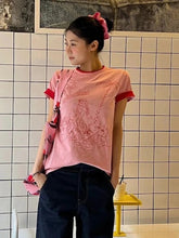 Aiertu - Y2k Aesthetic Embroidery Casual T-shirt Summer Harajuku Contrast Color Patchwork Tops Streetwear Fairy Grunge Vintage Tshirts Aiertu