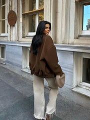 Aiertu - Fashion Single Breasted Big Pockets Bomber Jackets Women Casual Loose Long Sleeve Button Coats 2026 Female Vintage Outerwears Aiertu