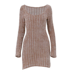 Aiertu - Vintage Chenille Long Sleeve Mini Dress Aiertu
