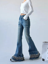 Aiertu - 2000s Distressed Bootcut Cake Pants Women Vintage Patchwork Plaid Whiskers High Waist Flare Jeans Kawaii Bell Bottoms Aiertu