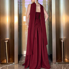 Aiertu - 2025 Elegant Women Strapless Dress With Shawl Fashion Party Sleeveless Back Criss-cross Lacing Slim Fit Ruched Maxi Dresses Aiertu