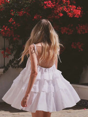 Aiertu - Summer Ruffle White Mini Dresses For Women 2026 New Slash Neck Sleeveless Backless Dress Sexy Fashion Holiday Suspender Dresses Aiertu