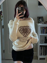 Aiertu -Vintage Print Irregular Neck Sweater aiertu