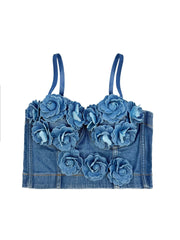 Aiertu - 2025 Women's Handmade 3D Floral Denim Corset Bra Top Fishbone Bustier No Elasticity Push Up Bra Sexy Bralette Lingerie Aiertu