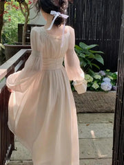 Aiertu French Elegant Princess Evening Party Midi Dresses for Women Autumn Slim Bandage Long Sleeve Vestidos Korean Spring Clothes Aiertu