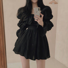 Aiertu - Aesthetic Ruffled Square Neck Mini Dress Aiertu