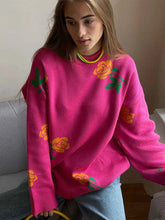 Aiertu - Flower Print Fashion Sweater Women's Casual Loose Female Knitted Top Winter Thick Warm Oversized Knitted Pullover Aiertu