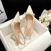 Aiertu - New Summer Women'S Sandals Thin Heel Pointy Bao Head Champagne Satin Fashion Korean Version After Autumn Empty Heels Aiertu