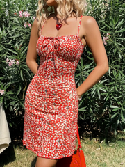 Aiertu - Women Sexy A-line Off The Shoulder Printing Flowers Mini Dresses Fashion Sling Square Bodycon Short Robes 2025 New Holiday Wear Aiertu