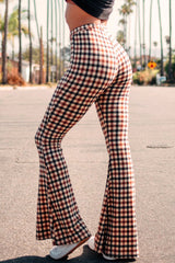 Aiertu - Street Sportswear Plaid Patchwork Boot Cut High Waist Straight Full Print Bottoms Aiertu