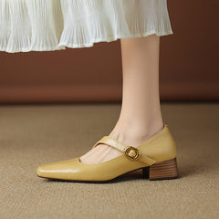 Aiertu Spring Autumn Square Toe Mid Heel Shoes for Girls Sweet Style Genuine Leather with Ladyshoes Mary Jane Single Shoes Trend Aiertu