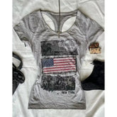 Aiertu - American Y2K cotton geometric pattern printed slim fit sexy short-sleeved T-shirts for women in summer new aesthetic casual tops Aiertu