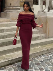 Aiertu - Off Shoulder Long Sleeve Knitted Maxi Dress Women Solid Fashion Backless Bodycon Vestidos 2026 New Lady Party Streetwear Aiertu