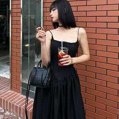 Aiertu - Lace Up Corset Black Maxi Dress Aiertu