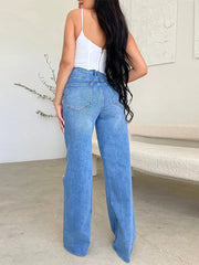 Aiertu - Women's Denim Pants 2026 Summer Fashion High Waisted Handmade Frayed Edge Wide Leg Pants Streetwear Ripped Baggy Jeans Aiertu