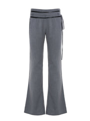 Aiertu - Ladies Casual Grey Flared Pants Chic Leather Striped Patchwork Low Rise Casual Pants Streetwear y2k Trouser Korean Style Aiertu
