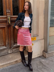 Aiertu - Women's Sequined Patchwork Contrast Lace Mini Skirt Sexy See Through Straight A-Line Short Skirt Fashion Street Partywear Aiertu