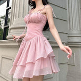 Aiertu - Lace Up Ruffle Corset Mini Dress Aiertu