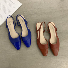 Aiertu Shallow Mouth Spring Shoes Leather Sandals Women Summer Heels Square Toe Suit Female Beige Girls Velvet Comfort Elastic Band Op Aiertu