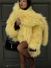 Aiertu - Faux Fur Solid Women Coat Full Sleeve With Scarf Female Jacket 2025 Fashion Winter Elegant Thickened Warm Puffy Lady Overcoat Aiertu
