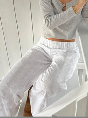 Aiertu - Fairycore Hollow Out Knitted Casual Pants White Low Rise Loose Straight Pants y2k Aesthetic Women Holiday Style Trousers Aiertu