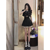 Aiertu 2025 summer inspo Korea Japanese Summer New Black Jk Uniform Girl Double Breasted A-line Pleated Skirt Set Improved School Uniform Set Aiertu