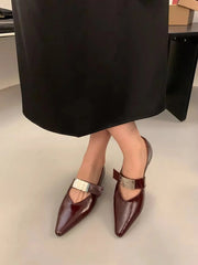 Aiertu - Women's Retro Pointed Toe Low-Heeled Casual Shoes 2025 Luxury Fashion Buckle Design Fine Plaid Leather Single Shoes Aiertu