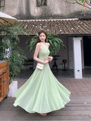 Aiertu - Summer French Elegant Sexy V-neck Halter Bandage Midi Dress Women Retro Beach Vacation Party Pleated Sundress Korean Fashion Aiertu