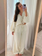 Aiertu Printing Women Sleepwear Suit Long Sleeve Pajamas V-Neck Nightie Crop Top Nightwear Pants Casual Ladies Home Clothes Aiertu