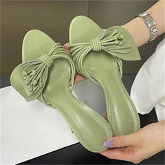 Aiertu - New Fashion Open Toe Narrow Band Butterfly-kont Thin Heels Women Slippers Summer Party Dress Slides Shoes Aiertu